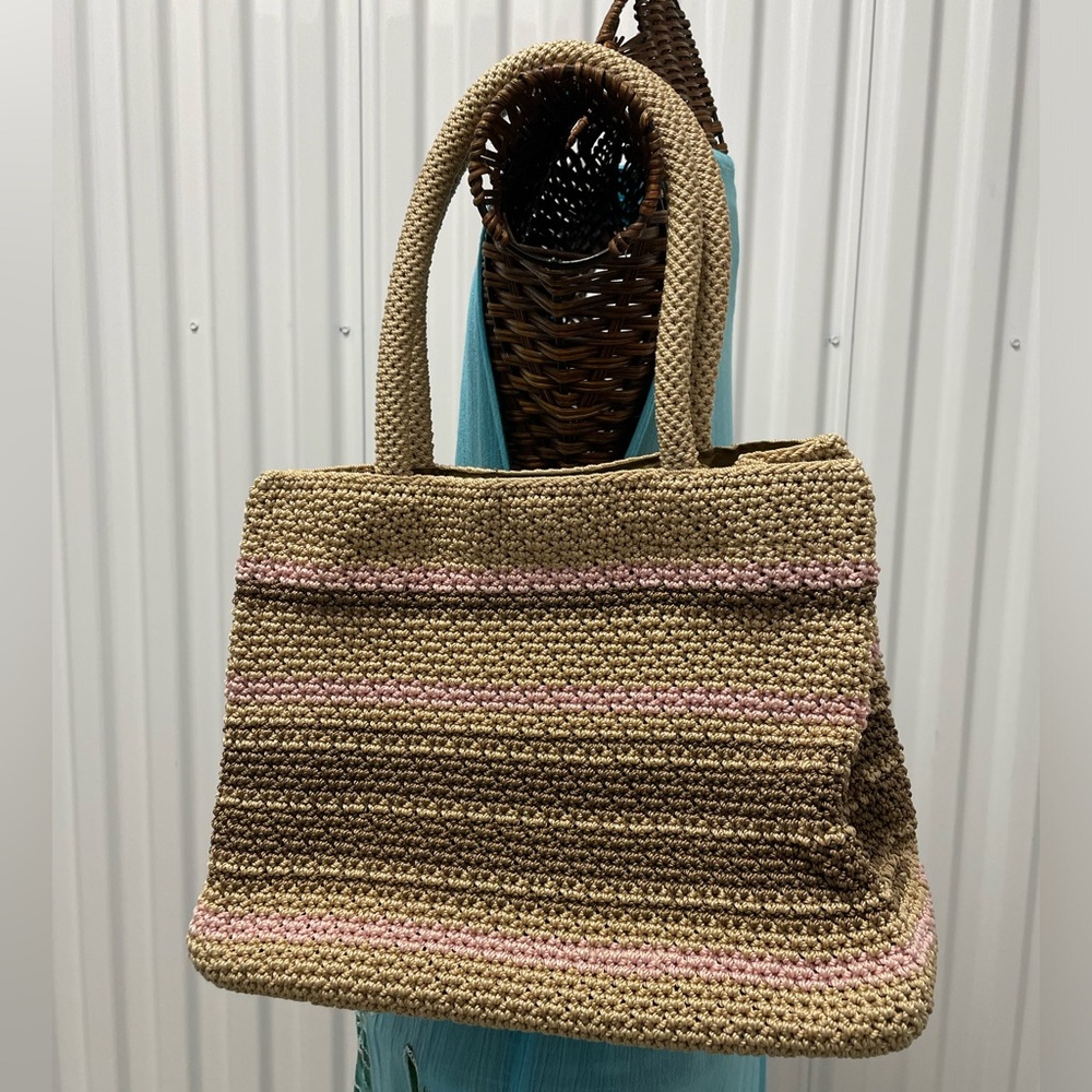 Pink, Taupe and Brown woven knit Sak Handbag